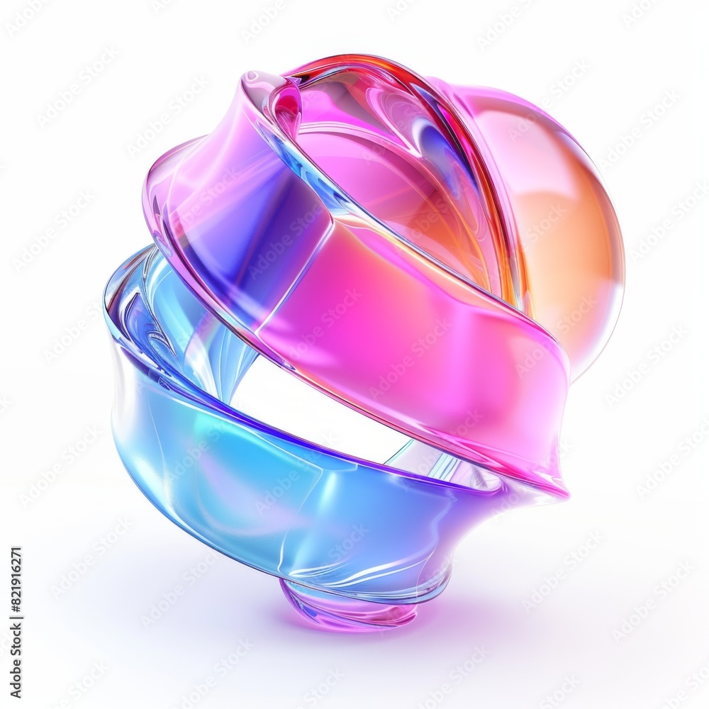 Poster a vibrant, multicolored abstract holographic object on a clean white surface. creating a striking an