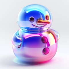 A shiny sparkling snowman toy with a red nose, gleaming under the winter sun.  Generative AI