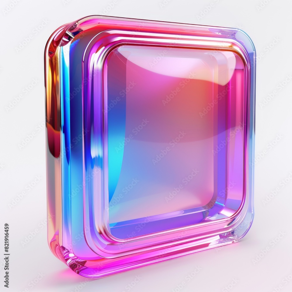 Poster a vibrant, multicolored abstract holographic object on a clean white surface. creating a striking an