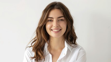 smiling face of young gril with white shirt and same background