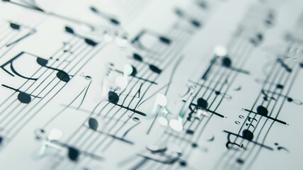 Fototapeta premium Abstract image of notes, treble keys and musical tracks