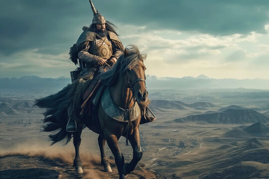 Genghis Khan Mongol Khan Timujin, warrior emperor conqueror. AI generated.
