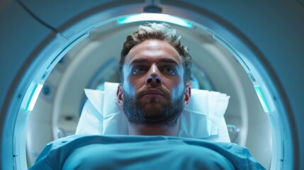 Man undergoing a MRI scan in a hospital