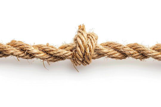 Rope with a tied knot on a white background. Generated by artificial intelligence