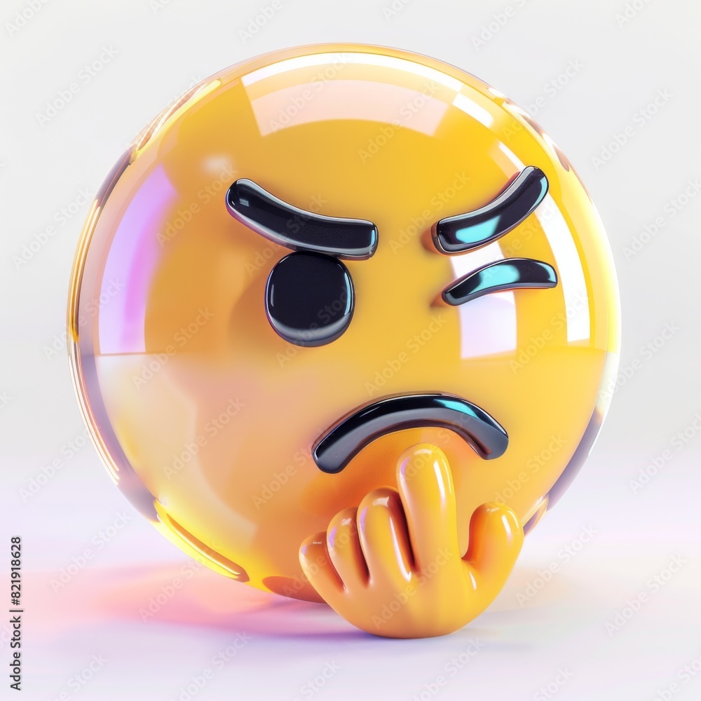 Poster a colorful object with a smiley face on it, featuring holographic and minimalistic design elements. 