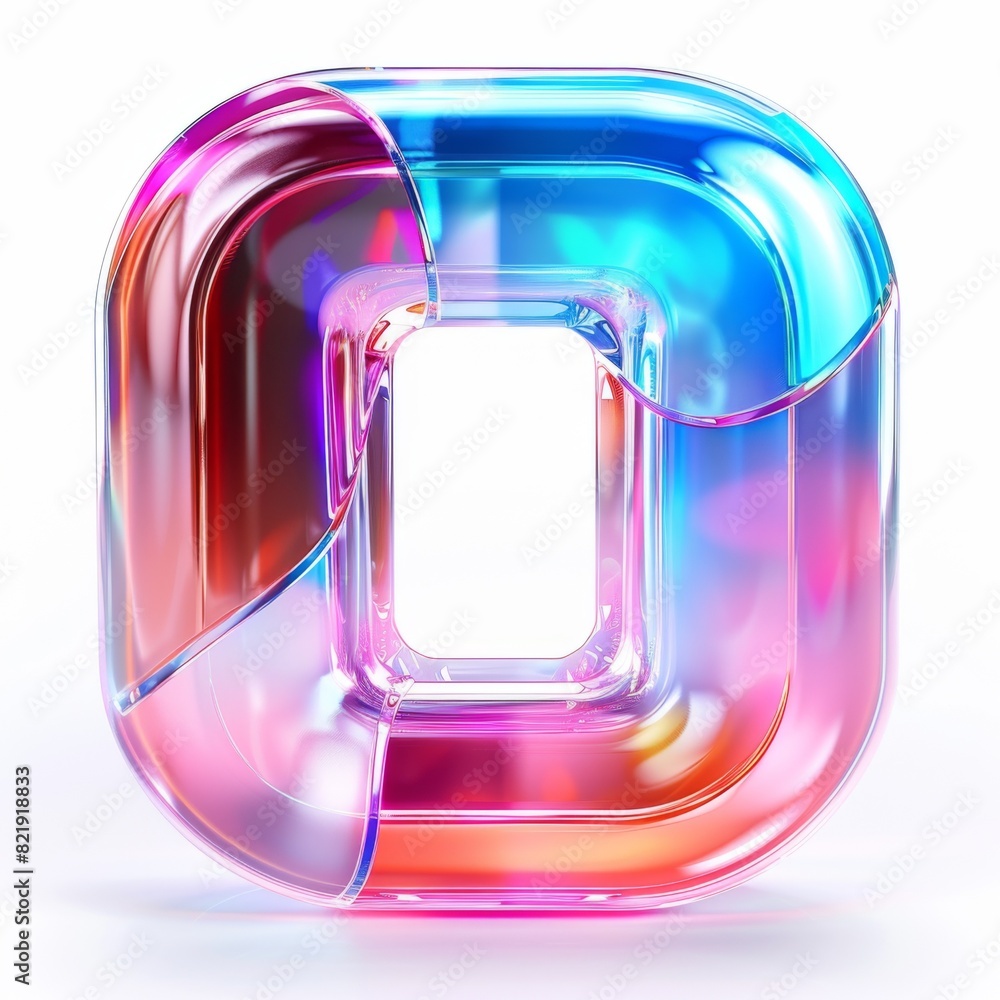 Poster a vibrant, multicolored abstract holographic object on a clean white surface. creating a striking an