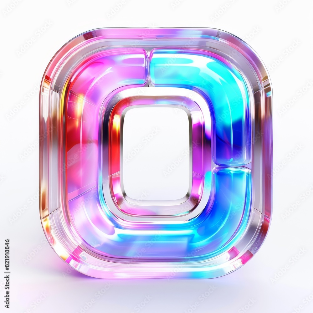 Poster a vibrant, multicolored abstract holographic object on a clean white surface. creating a striking an