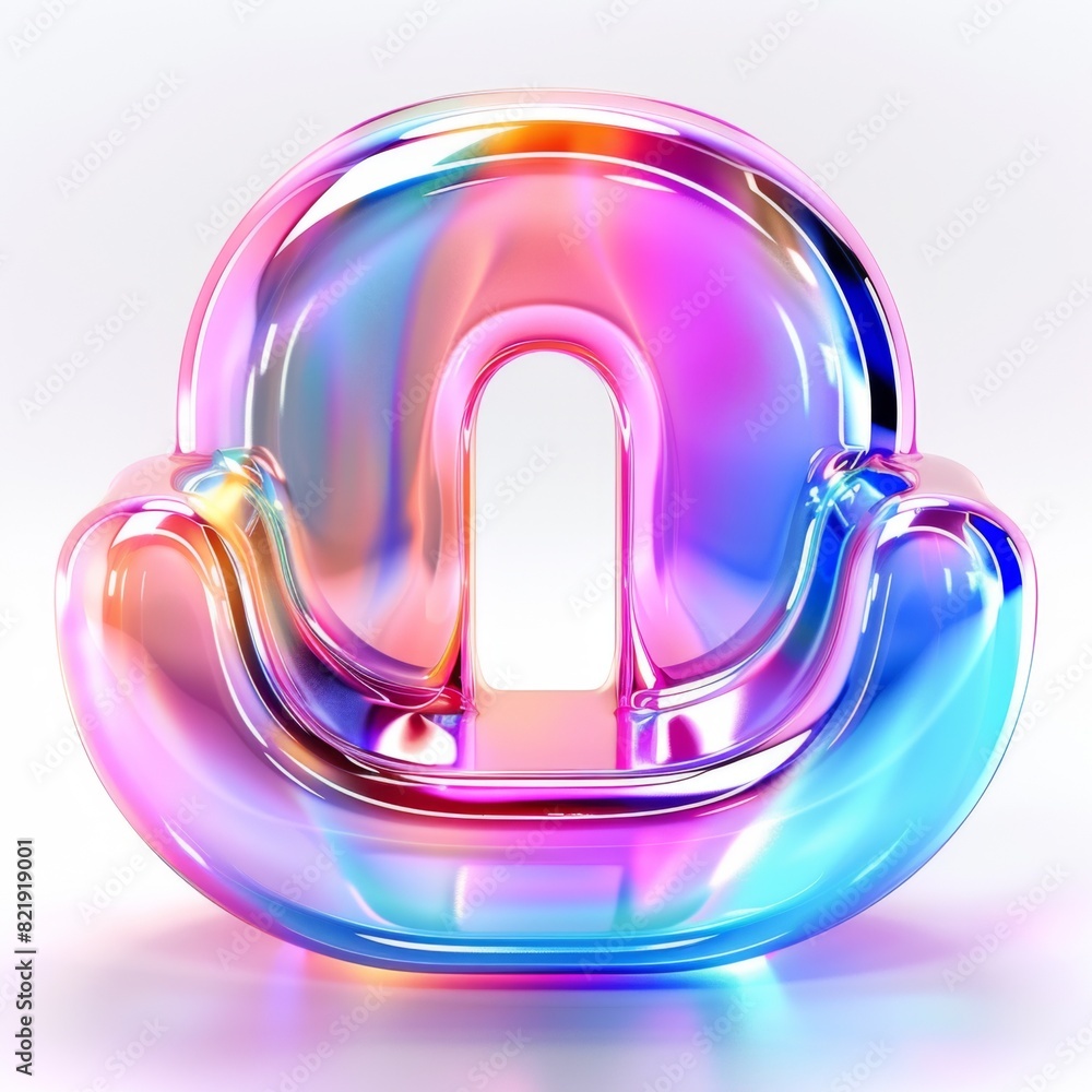 Poster a vibrant, multicolored abstract holographic object on a clean white surface. creating a striking an