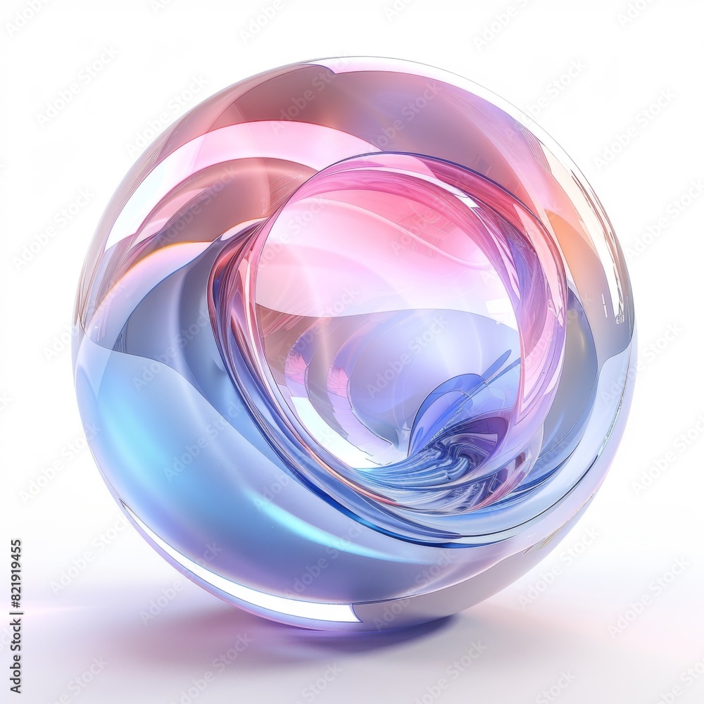 Poster a vibrant, multicolored abstract holographic object on a clean white surface. creating a striking an