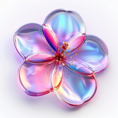 Fototapeta premium A multicolored flower from a Japanese cherry blossom tree stands out against a white background. Vibrant flower blooming.