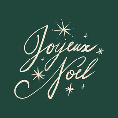 Joyeux Noel and Merry Christmas modern brush ink hand drawn vector calligraphy. French language lettering text. Typography for banner, greeting card, postcard, banner, wall handing, tapestry and