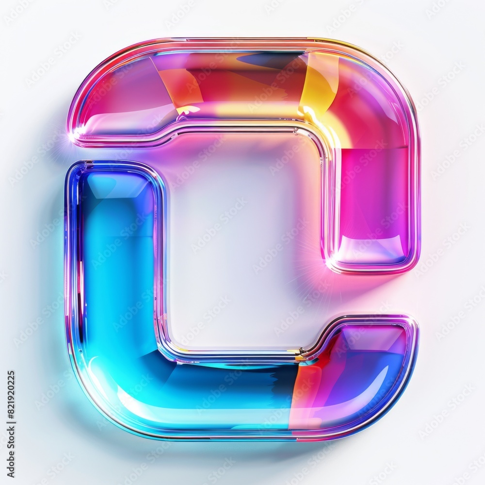 Poster a vibrant, multicolored abstract holographic object on a clean white surface. creating a striking an