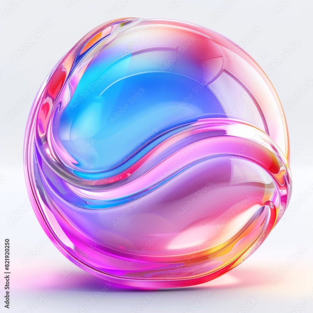 Poster a vibrant, multicolored abstract holographic object on a clean white surface. creating a striking an