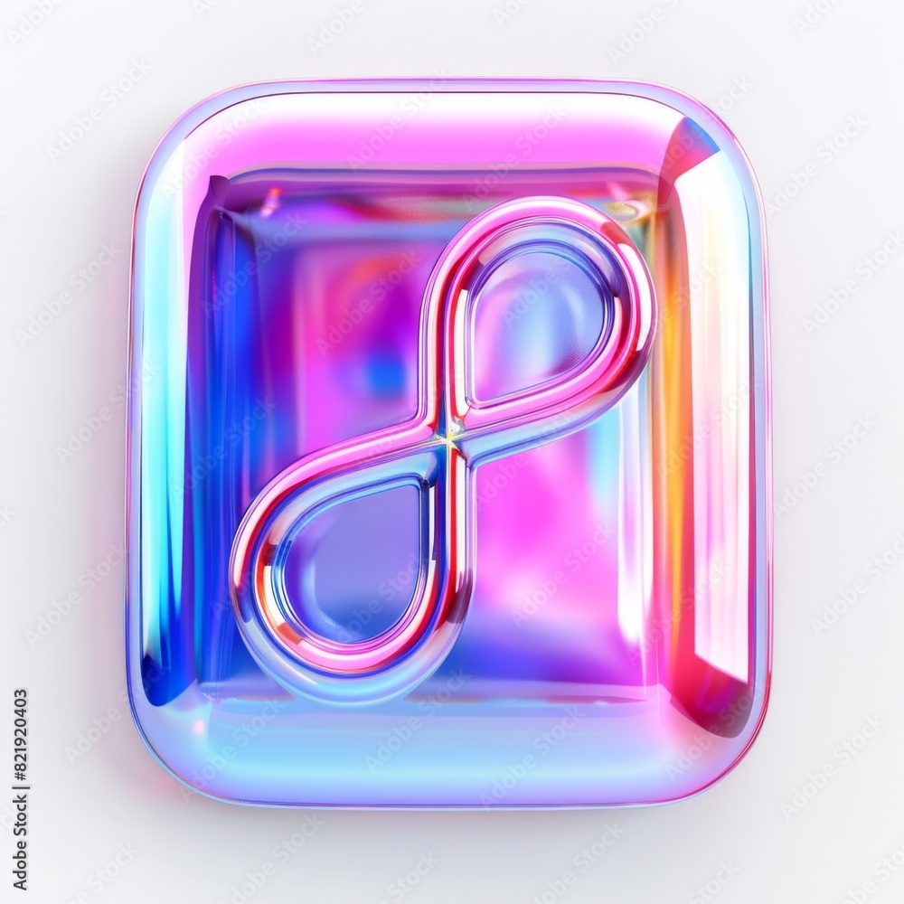 Poster a vibrant, multicolored abstract holographic object on a clean white surface. creating a striking an