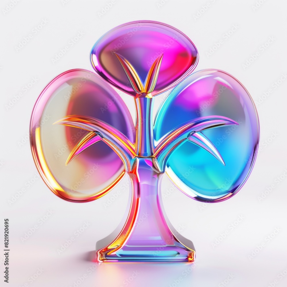 Poster a simple glass tree emoji , creating a holographic and minimalistic aesthetic with a touch of enchan
