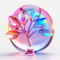 A simple glass tree emoji , creating a holographic and minimalistic aesthetic with a touch of enchantment.