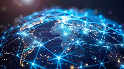 Hightech globe with glowing connection points and lines