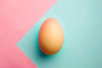 Top view of easter egg multicolored egg on pastel background 