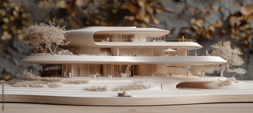 Poster real estate developers and architects team working on scale model for new business buildings project