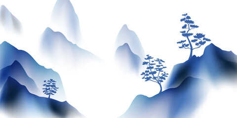 Modern design vector illustration of beautiful Chinese ink landscape painting.