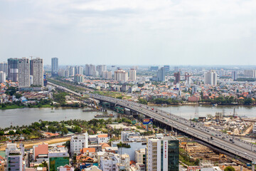 Aerial View Of Saigon Bridge Across Saigon River In Ho Chi Minh City, Vietnam.