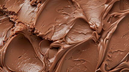 Close-up of chocolate ice cream with rich, creamy texture and smooth swirls