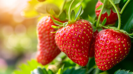 Greenhouse tunnel with young fresh organic strawberries. Plant nursery.