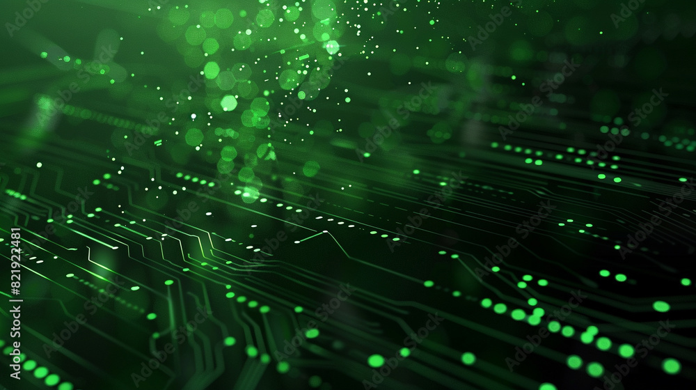 Poster abstract digital technology background in dark green color with circuit board patterns and glowing l