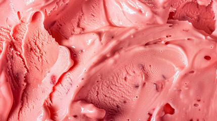 Close-up of pink ice cream with rich, creamy texture and smooth swirls