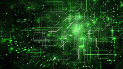 Naklejka premium Abstract digital technology background in dark green color with circuit board patterns and glowing lights