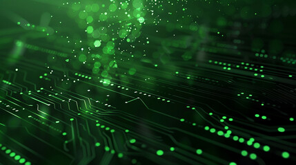 Abstract digital technology background in dark green color with circuit board patterns and glowing lights