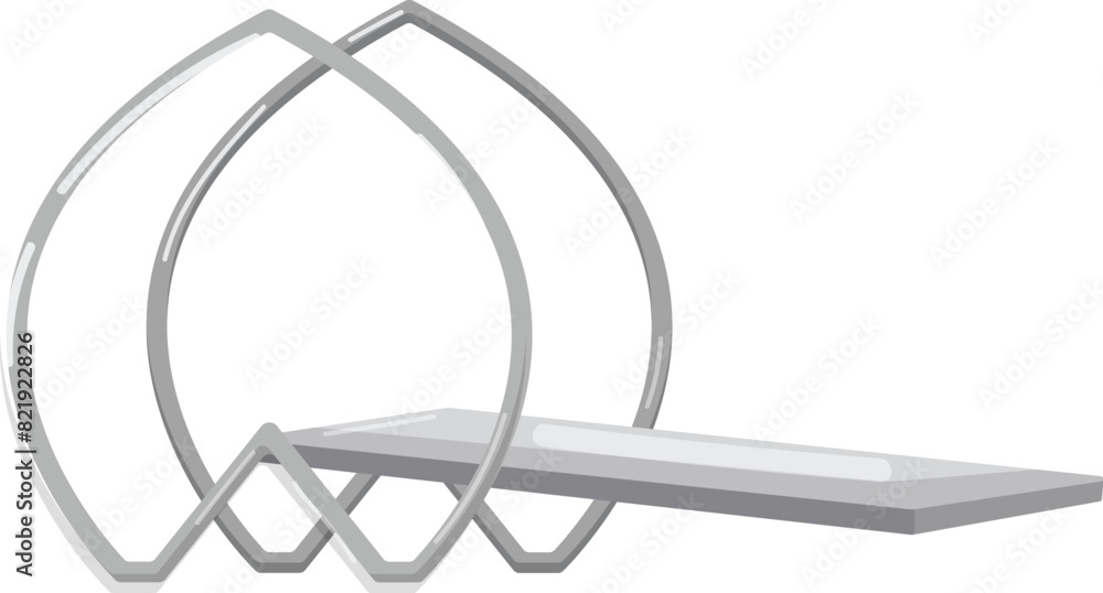 Poster modern minimalistic design of overlapping silver rings and an extended ramp, isolated on white