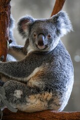 Vertical closeup shot of a cute koala bear on a tree branch