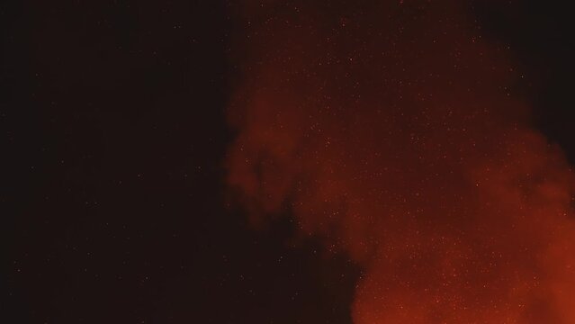 Dark night sky with faint stars and reddish hues hinting at ambient light, creating a mysterious atmosphere suitable for a festival in a desert.