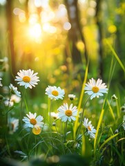 Vibrant daisy flowers in a sunlit field