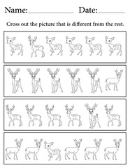 Deer Puzzle. Printable Activity Page for Kids. Educational Resources for School for Kids. Kids Activity Worksheet. Find the Different Object