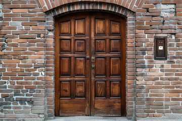 Traditional cheap front entrance door with wood, brown wooden style 