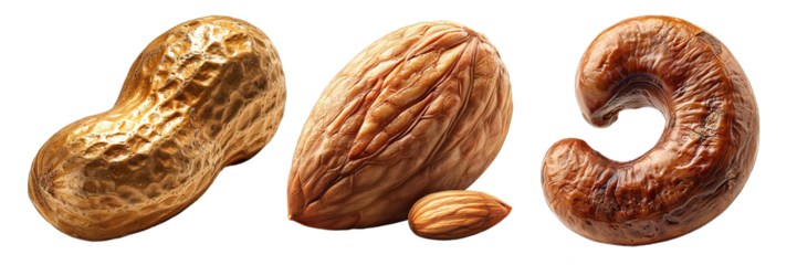 collection of nuts isolated on transparent background ,almond ,cashew nut ,peanut ,generative ai