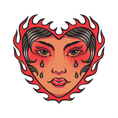 Woman cry tattoo flash isolated