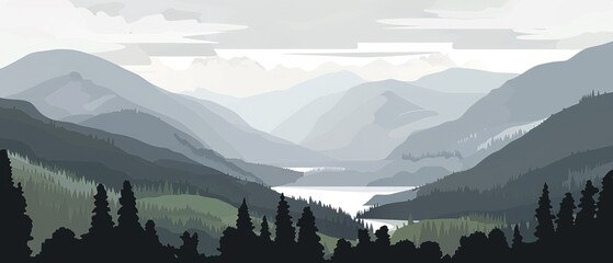 Minimalist Mountain and Forest Illustration