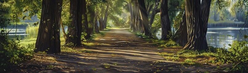 Beautiful Forest Trail with Lake