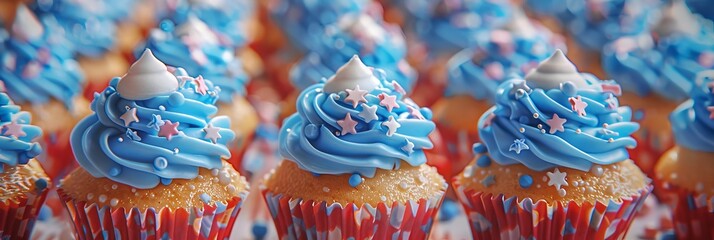 Red, white, and blue 4th of july cupcakes and desserts for patriotic national day celebrations
