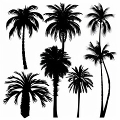 Black palm trees set isolated on white