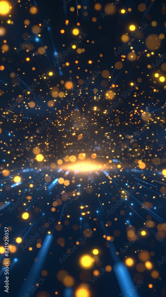 Wall mural exploding golden particles and light rays in vibrant digital space