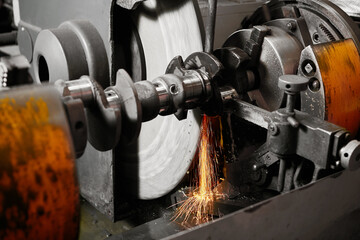 Grinding of the crankshaft on a grinding machine. Car tuning, engine power amplification.