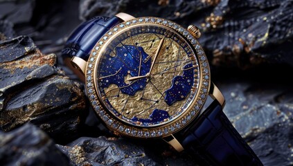 Elegant Luxury Watch with Blue and Gold Details