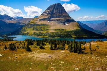 Of Bearhat Mountain above Hidden Lake at Logan Pass in Glacier National Park the USA