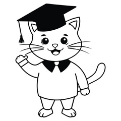 a cute cat graduation Line art image vector illustration on white background