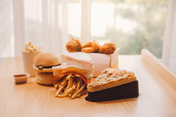 Closeup of home made burgers on wooden background