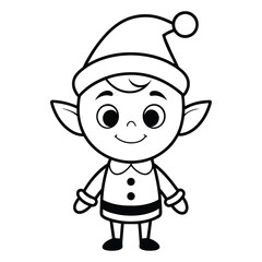 cute elf cartoon character outline colouring page for kids on white background -vector illustration